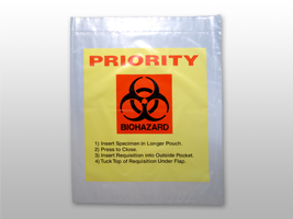 Yellow Tint Reclosable 3-Wall Specimen Transfer Bag with "Priority" Print(Biohazard) 12 X 15 2 mil 1,000/cs| Prism Pak