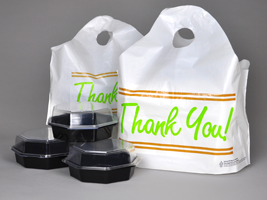 21 X 18 + 10 BG Printed "Thank You" Take Out Bag with Wave Top Handle 1.5 mil 500/cs| Prism Pak